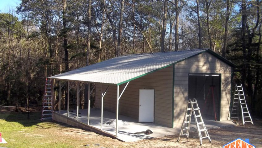 18X26 one roll up garage door with 12X26 leanto Angle view